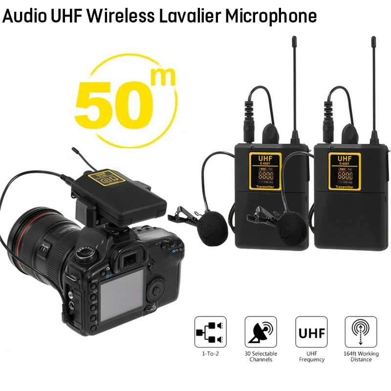 Bežični UHF lavalier mikrofon: Snimajte jasne intervjue na 50m udaljenosti sa 30 izabranih kanala za stabilan audio zapis. – MIKROFONI